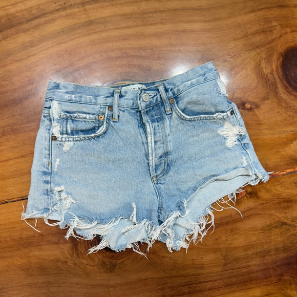 Agolde Women's Shorts 24 Cotton Denim High Rise Distressed Parker A9032 B3-6 - Picture 1 of 6
